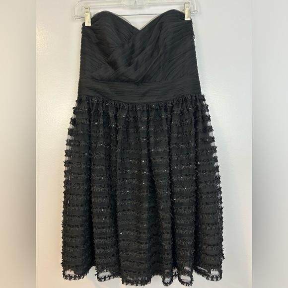 Cheers Cynthia Rowley Black Strapless Sequin Mini Ruffle Party Dress Size 10 - Picture 2 of 11